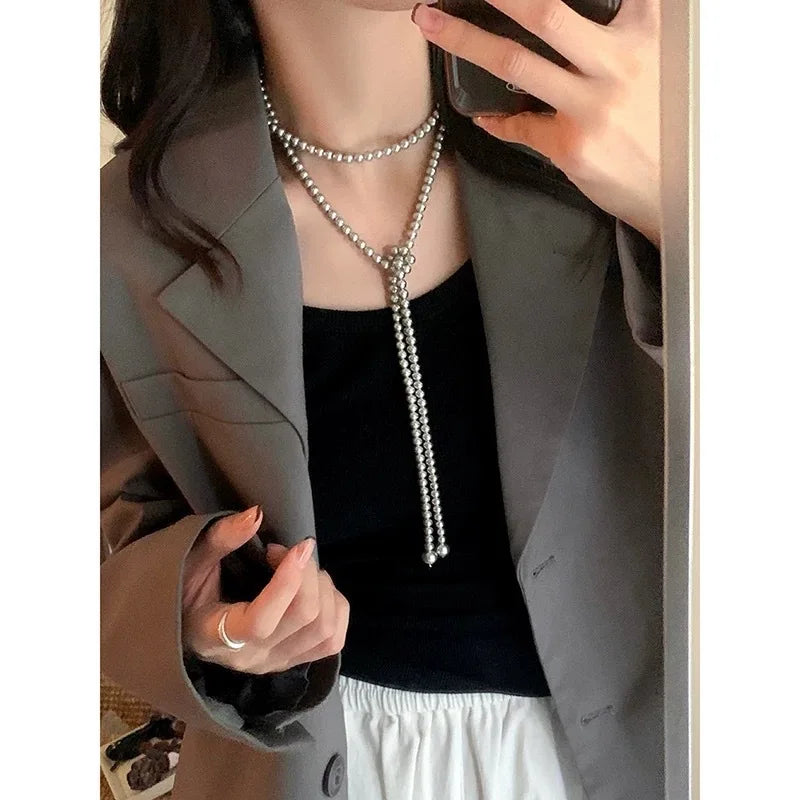 Ingvn  Vintage Imitation Pearl Long Chain Necklace for Women Elegant Classic Multilayer Pearl Clavicle Chain Necklaces Jewelry Gift