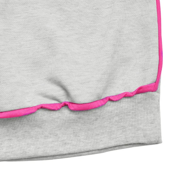 Ingvn - Women Crew Neck Contrast Piping Loose Sweatshirt Casual Long Sleeve Daily Pullover Top