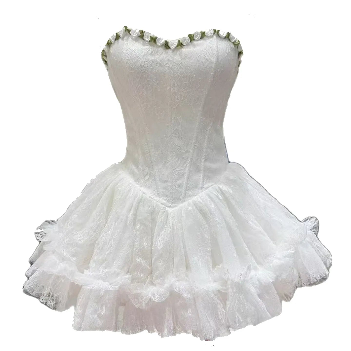 Ingvn  French Sexy Ballet Style Elegant 3D Floral Patchwork Fishbone Slim High Waist Puff Dresses for Women Spring Birthday Party Dress