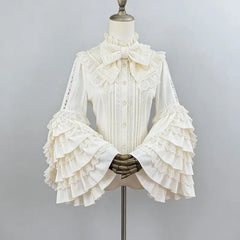 Ingvn  Gothic Vintage Ruffles Long Sleeve Blouses Y2k Aesthetic Retro Tops Blusas Bow Design Elegant Lolita Shirts Women Female