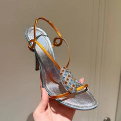 Ingvn  New Women's Stiletto Heel Sandals Open Toe Ankle Strap Party Elegant Prom  Sandals