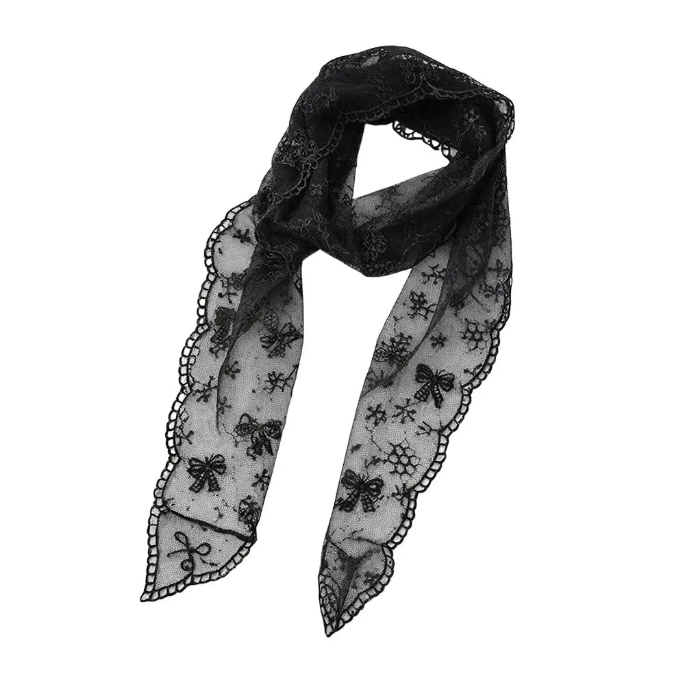Ingvn  Versatile Y2k Long Scarf Narrow Solid Color Floral Lace Scarf Headbands Women