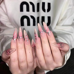 Super Cool y2k Nails Press On Long Stiletto Fake Nail Art Silver Flame Blush False Nails With Designs Full Manicure Nail Tips
