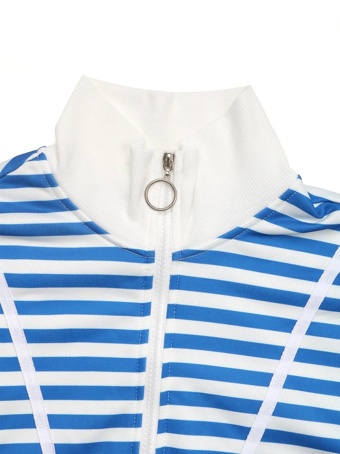 Ingvn - Women Striped Pullover Hoodie Loose Long Sleeve Autumn Winter Casual Zipper Polo Collar Sweatshirt