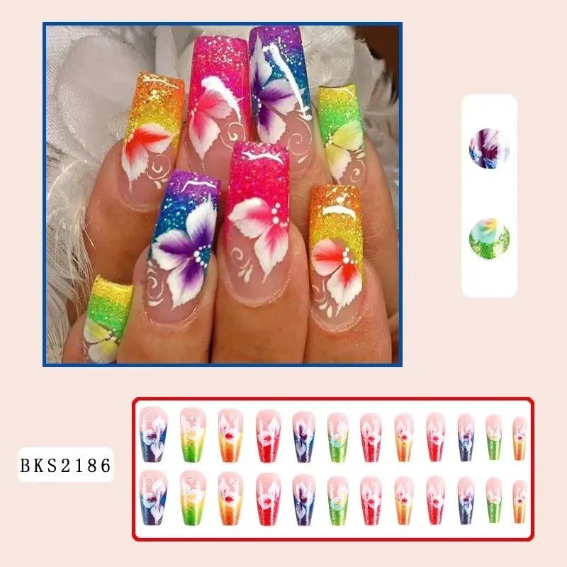 Ingvn  24pcs Sliders for Nails Strawberry Pink Duck Press on Nails with Tools Summer Sweets Reusable adhesive False Nails for Women