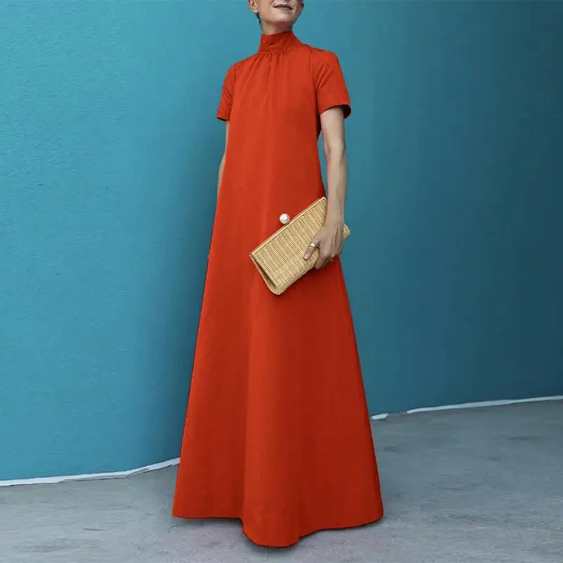 Ingvn  Plus Size Women's Fashion Solid Color Long Dress Elegant Ladies Casual Loose Short Sleeved Long Dress Dress Evening Dress