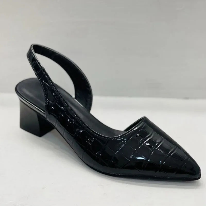 Ingvn  Plus Size 36-43 Shoes Women's Sandals Summer Women's Pointed Toes Pumps Mid Chunky Heels Slingback Vintage Lady Female Slippers