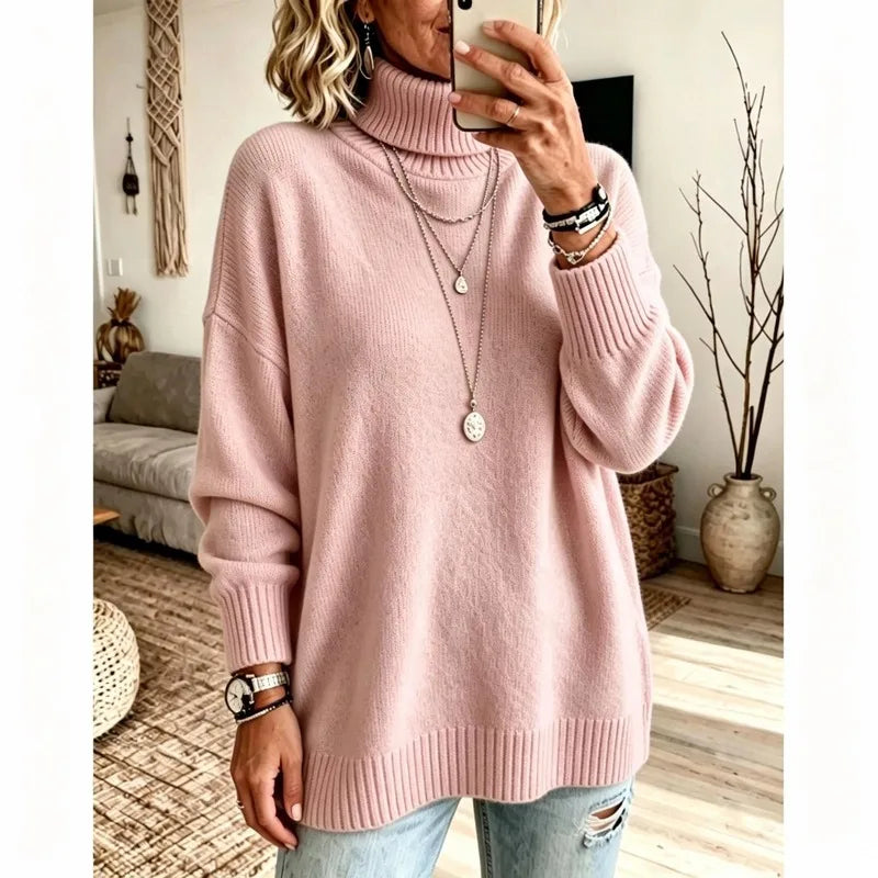 Ingvn - Women Turtleneck Knit Sweater Loose Long Sleeve Pullover Thick Autumn Winter Base Layer Top