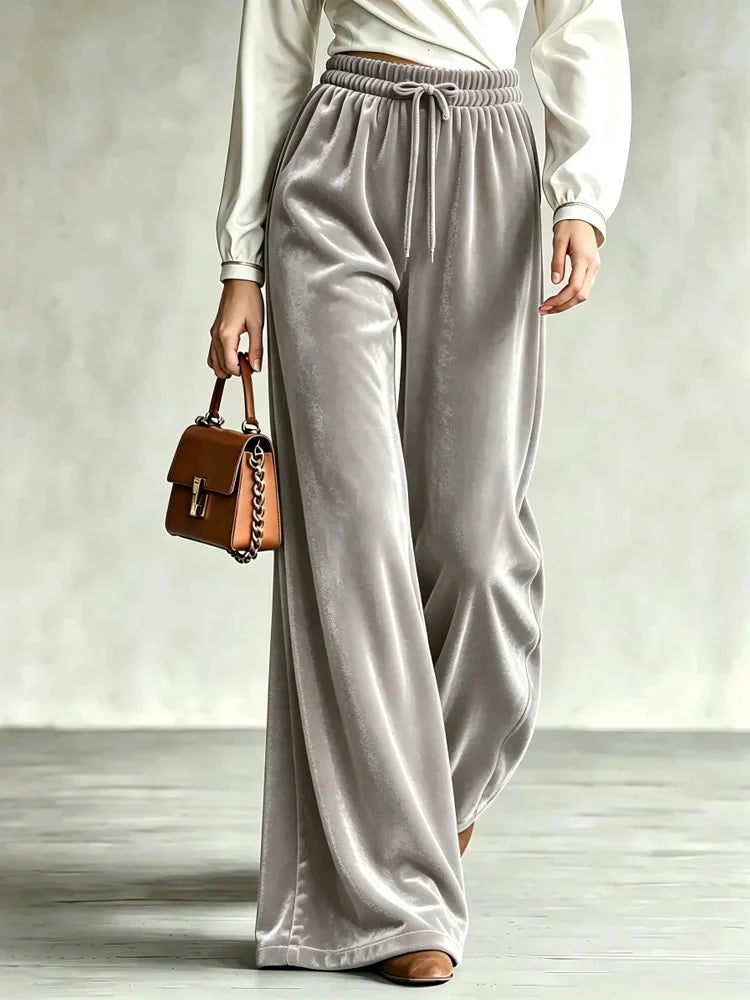 Ingvn - New Fashion Solid Color Versatile Wide Leg Long Pants Autumn Winter Elastic Waist Women Trousers Office Lady Casual Loose Pants