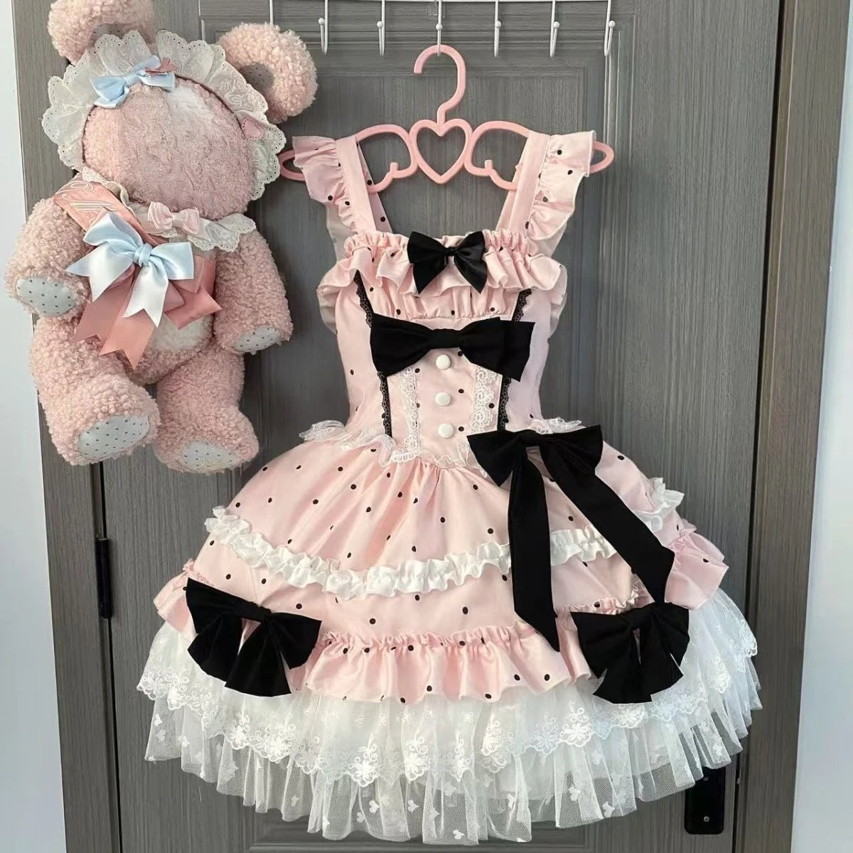 Ingvn  Japanese Harajuku Sweet Strap Lolita Dress Women Y2K Vintage Lace Bow Ruffle Cake dress Slim Bandage Summer Daily Stylish
