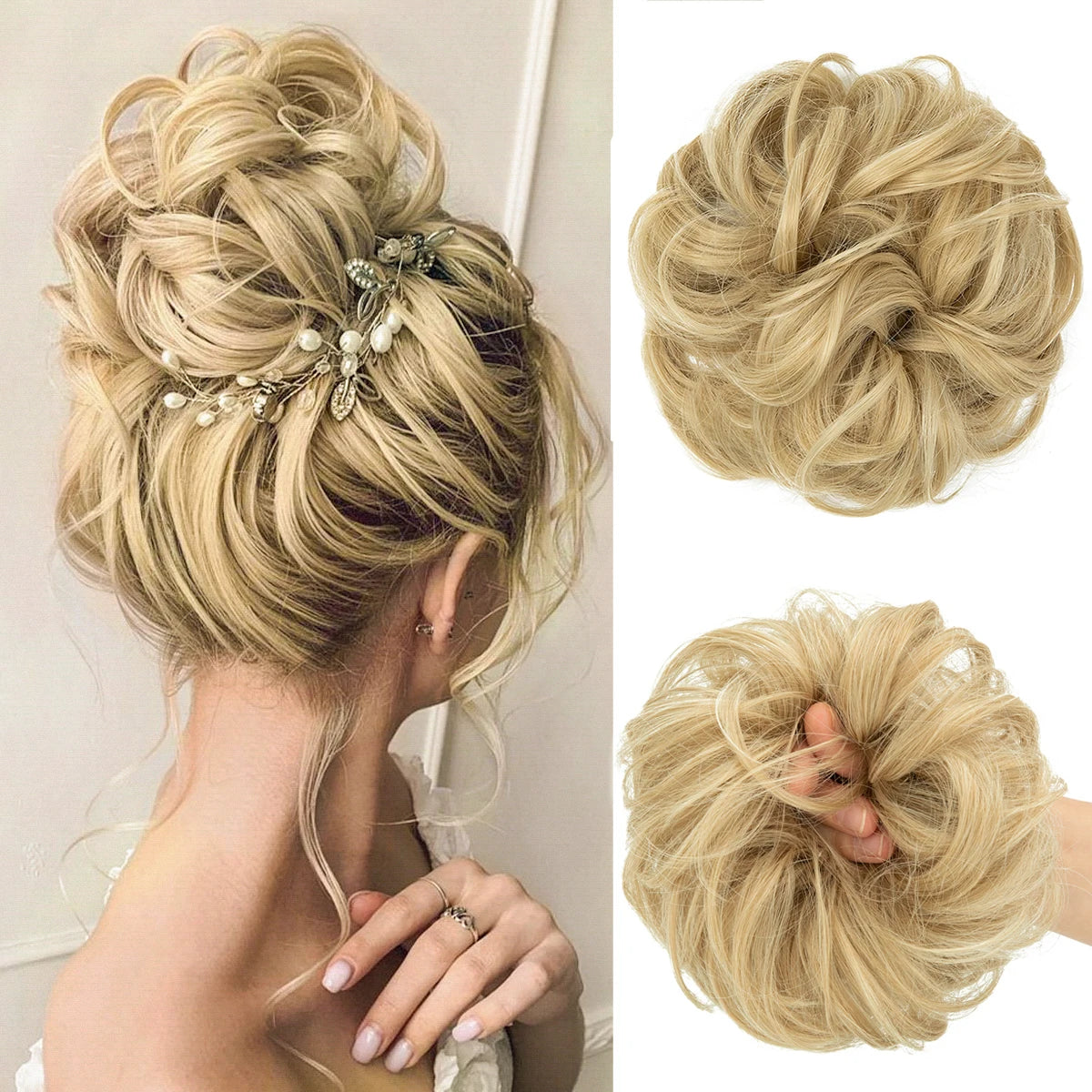 Ingvn  Hair Bun Extensions Messy Curly Elastic Hair Scrunchies Hairpieces Synthetic Chignon Donut Updo Hair Pieces for Women