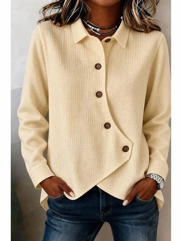 Ingvn  Casual Loose Solid Irregular Shirt & Blouse Women Autumn Winter Fashion Button Long Sleeve Shirts Tops Femme
