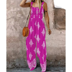Ingvn  Plus Size New Women Print Sling Sleeveless Jumpsuits Ladies Casual Wide Leg High Waist Casual Loose Rompers