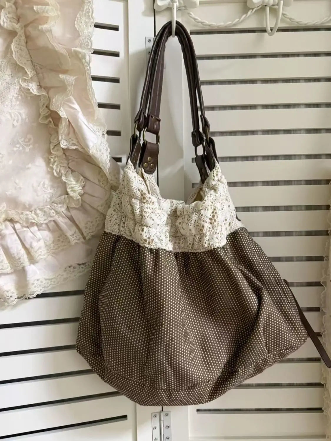 Ingvn - Polka Dot Large Capacity Bag Sweet Lace Shoulder Bags Tote Bolsos mujer Spacious Durable Bolsa Fashionable Bolso Bolsas