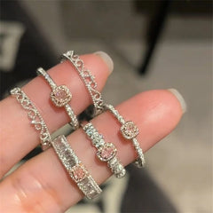 Fashion Heart Ring Pink Rhinestone Peach Heart Adjustable for Women Rings Wedding Party Aesthetic Jewelry Y2K Trend Accessories