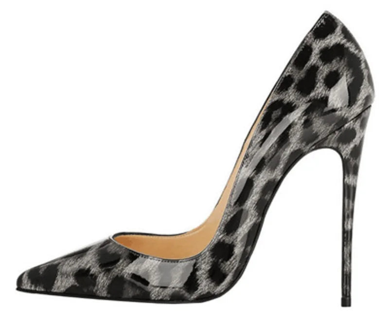 Ingvn - Leopard Stripe Horsehair Side Cutout Pumps 12/10/8cm Stiletto Heels Pointed Toe Woman Sexy Shallow Slip On Banquet Shoes