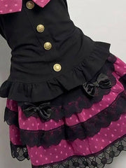 Ingvn  Y2K Kawaii Lolita Skirt Sets Women Sweet Ruffle Tops High Waist Slim Skirt 2 Piece Japanese Vintage Casual Outfits