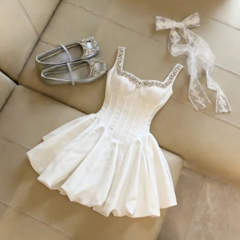 Ingvn  Chic Party Mini Dress Women Sweet Lace Bow Ruffle Princess Design Elegant Female Summer Holiday Fashion