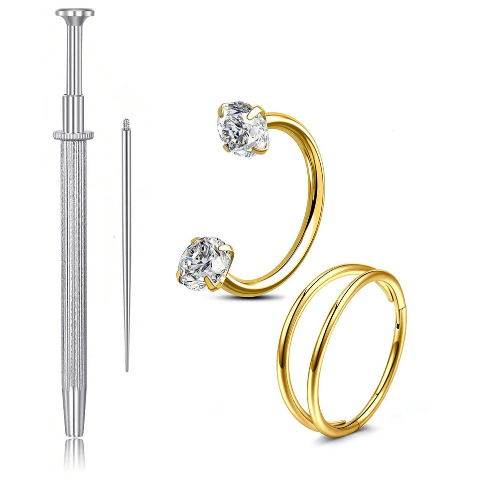 Ingvn  2Pcs 20G Stainless Steel Hoop Nose Ring Double CZ Horseshoe Nose Ring,Two-Tone Eyebrow Lip Piercing Jewelry For Women 8mm