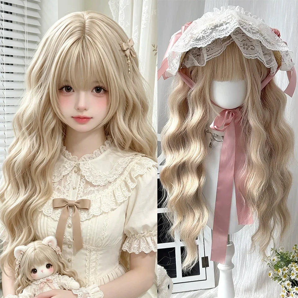 Ingvn  Long Wavy Grey Purple Wig Synthetic Natural Looking Lolita Cosplay Wig Halloween Costume Party Wig for Women Daily Wear