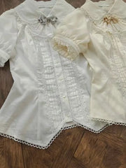 Ingvn  Japanese Harajuku Sweet Lolita Short Sleeve Blouse Women Y2K Lace Bow Subcultural Cute Daily Streetwear Outfit