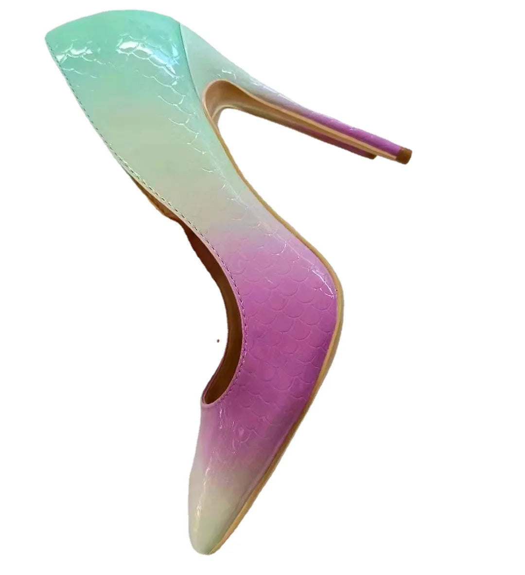 Ingvn - Mint green purple Gradient Pumps Python Patent Thin High Heel Slip On Pointed Toe Party Shoes Woman Low Cut Pumps