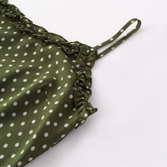 Ingvn  Vintage French Style ArmyGreen Polka Dot Print Wood ears O neck Sling Dress Women a-lined Short Dresses Femme Vestidos Robe