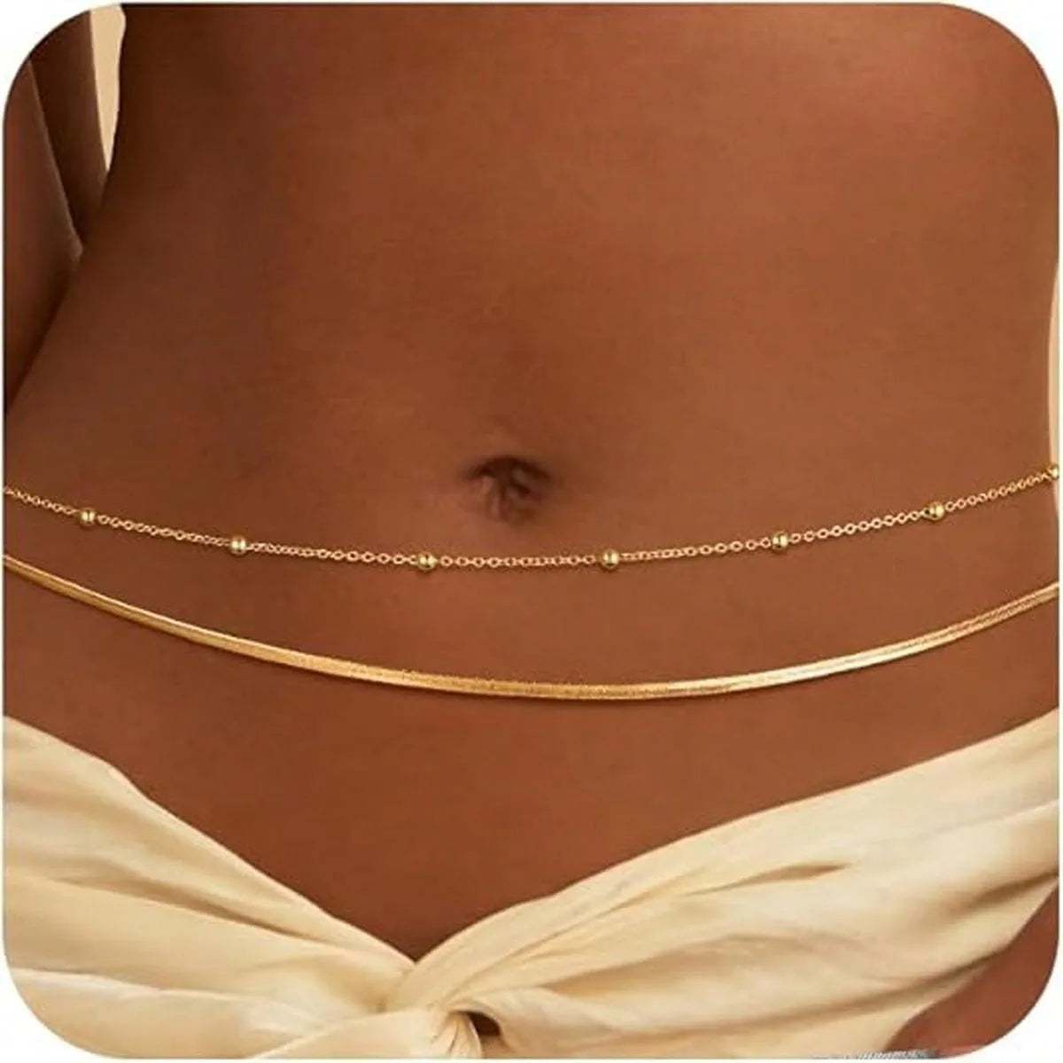 Ingvn  Women's Gold Waist Chain, Multi-Layer Belly Chain, Sexy Bikini Beach Waist Beaded Chain, Waterproof Body Chain,