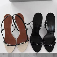 Ingvn  Summer Fashion Buckle Open Toe Slip On Back Strap Sandals Women Black White High Heels Wedding Prom Shoes Zapatos Mujer