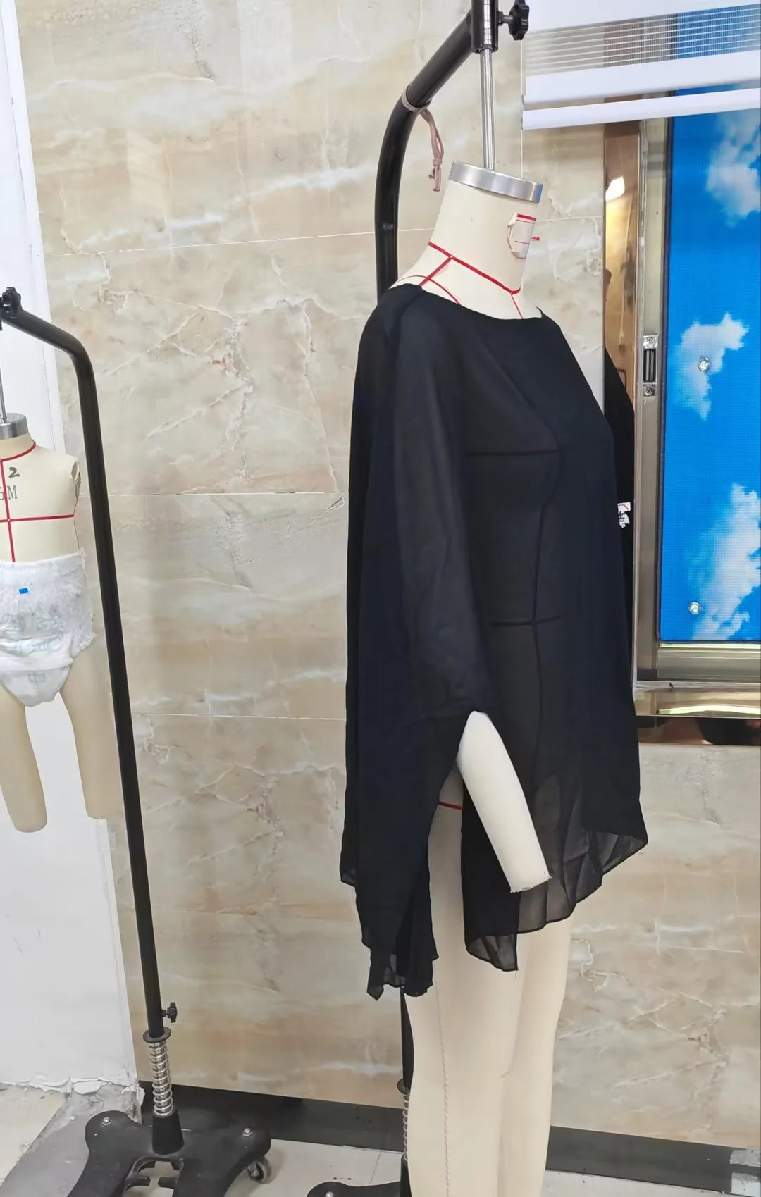 Ingvn  Womens Sheer Chiffon Cape Sleeve Top Batwing Boat Neck Loose Flowy See Thru Blouse Bikini Cover Up Vacation Beachwear