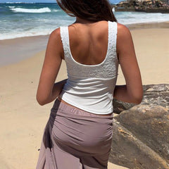 Ingvn  Womens Summer Y2k Floral Lace Patchwork Tank Tops Sleeveless Ruched Bust Keyhole Front Slim Fit Crop Camis Streetwear