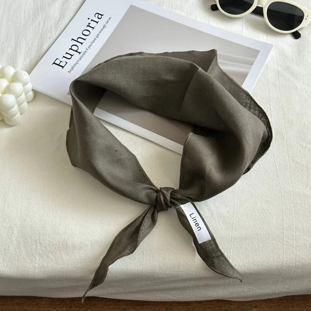 Ingvn - Mori Style Solid Color Linen Scarf Thin Fabric Comfortable Feel Headscarf Breathable Triangle Scarf Pastoral Style