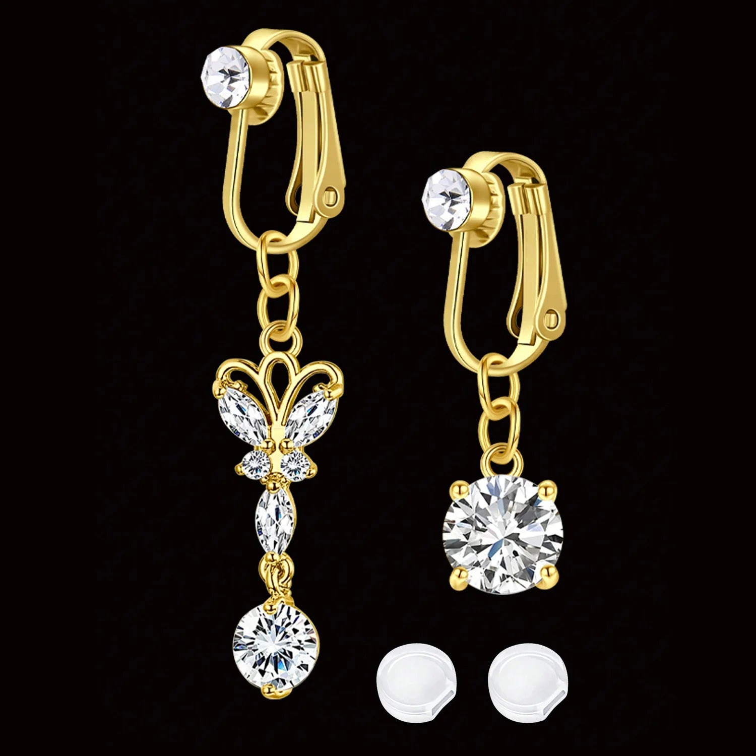 Ingvn  2 Pcs Elegant Clip-On Fake Belly Button Rings for Women - 304 Stainless Steel, Heart, Butterfly & More Designs, Ideal Gift