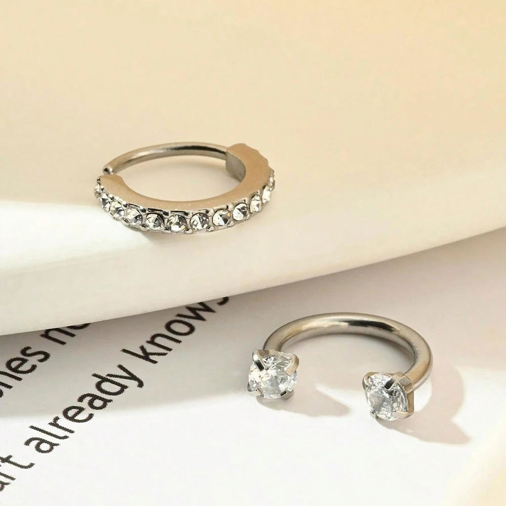 Ingvn  Stainless Steel Nose Hoop Ring Horseshoe Nose Ring, 18G Zirconia Nose Rings Septum Lip Eyebrow Helix Daith Ear Piercing Jewelry
