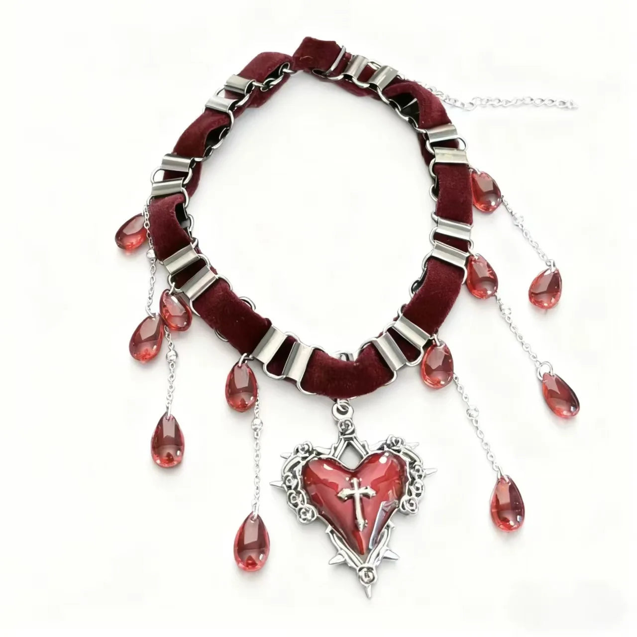 Ingvn  Goth Black Heart Love Cross Pendant Irregular Stone Bead Choker Necklace For Women Halloween Vintage Y2K Grunge EMO Accessories