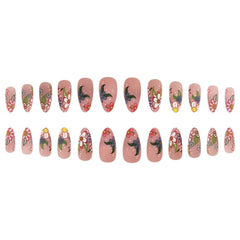 24pcs Spring/Summer Flowers Fake Nail Colorful flower Pattern False Nails Full Cover Wearable Sweet Korean Almond Press On Nails