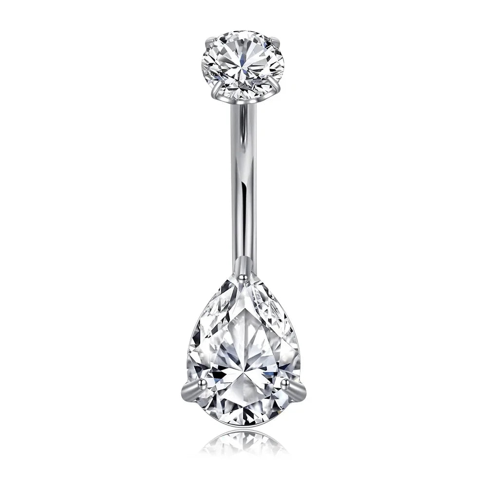 Ingvn  14G 10mm Stainless Steel Belly Button Rings, Round Droplet Cubic Zirconia Belly Rings, Belly Barbell Piercing Navel Piercings