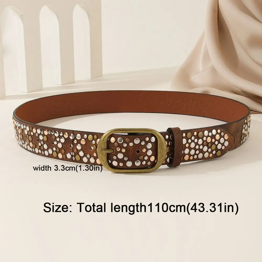 Ingvn  Trend Alloy Buckle Women's Belt Rivet Decoration Pu Leather Casual Waist Belt Punk Style Needle Buckle Belt Pants Decoration