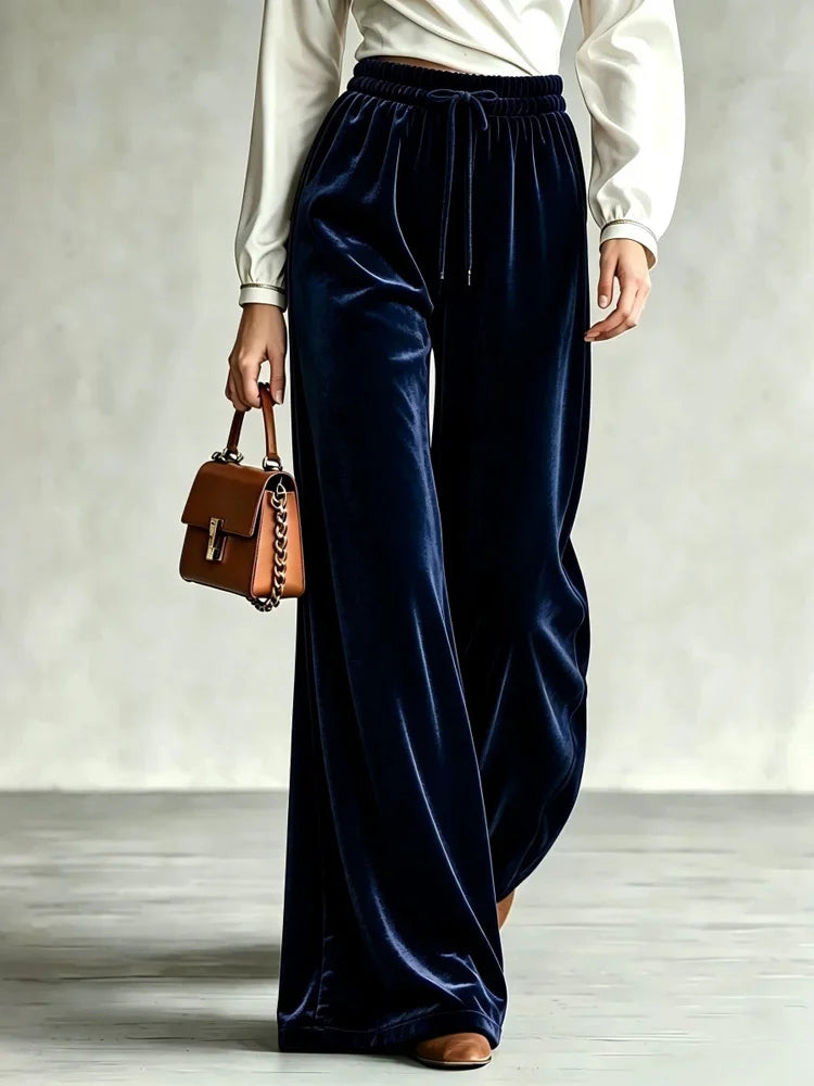 Ingvn - New Fashion Solid Color Versatile Wide Leg Long Pants Autumn Winter Elastic Waist Women Trousers Office Lady Casual Loose Pants