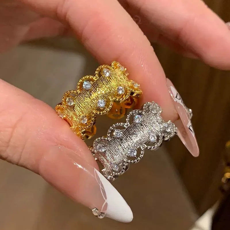 Ingvn  Fashion Trend Pink Crystal Bowknot Heart Rings Zircon Ring Y2K Shiny Zircon Rings for Women Girls Party Aesthetic Jewelry