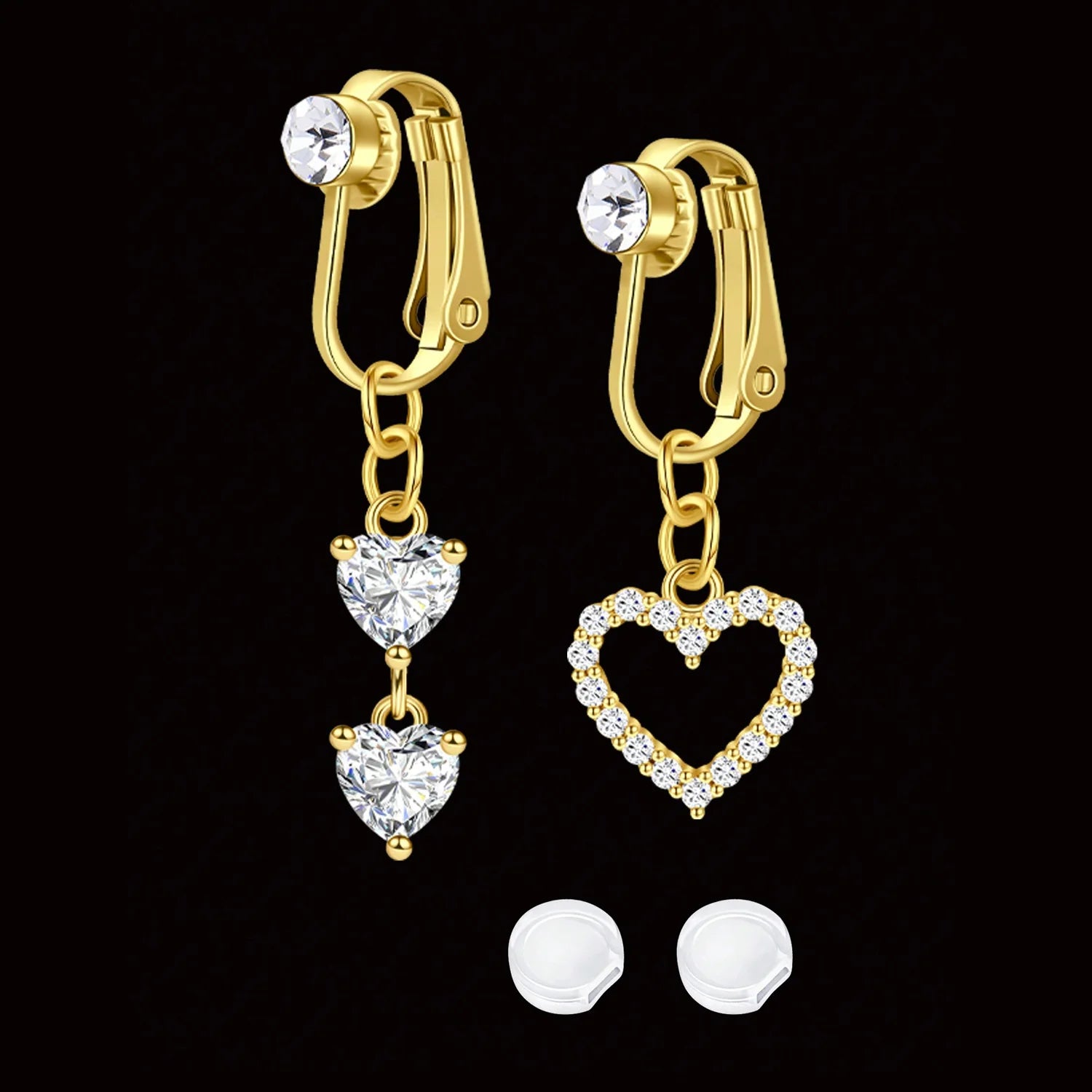 Ingvn  2 Pcs Elegant Clip-On Fake Belly Button Rings for Women - 304 Stainless Steel, Heart, Butterfly & More Designs, Ideal Gift