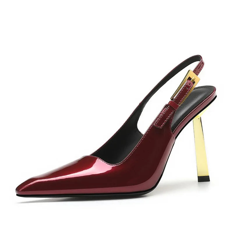Ingvn  Star style Fashion Patent Leather Women Pumps Summer Square toe Metal Buckle Slingbacks Elegant Thin High heels Dress Shoes