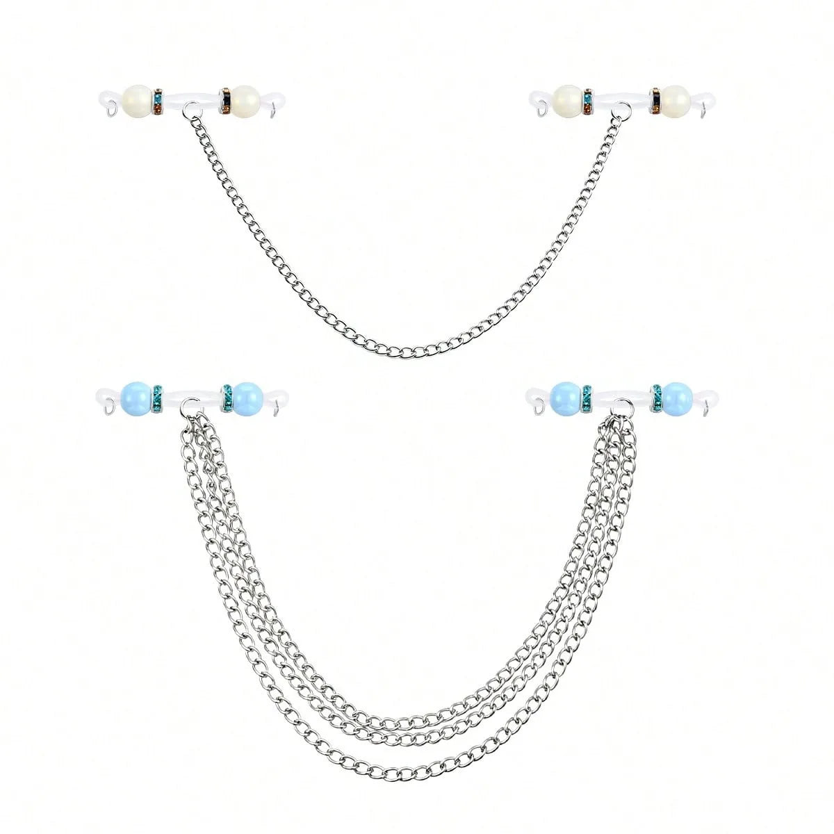 Ingvn  2 Pairs Clip-On Body Piercing Fake Nipple Rings, Non-Piercing Body Chains For Women