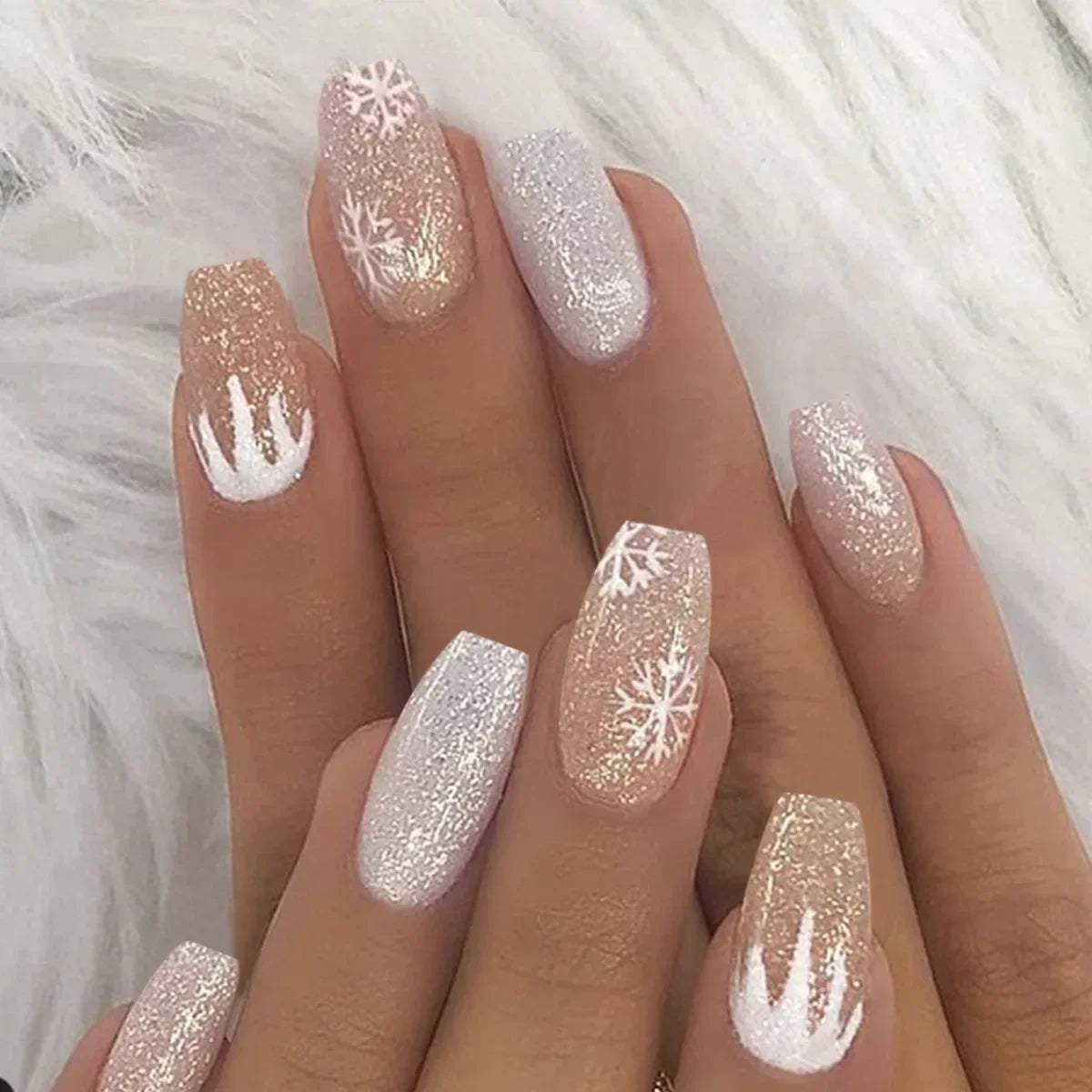 Ingvn  24Pcs Simple Blue French Fake Nails with Diamond Love Pattern Design False Nails Press on Mid-length Ballet Full Cover Nail Tips