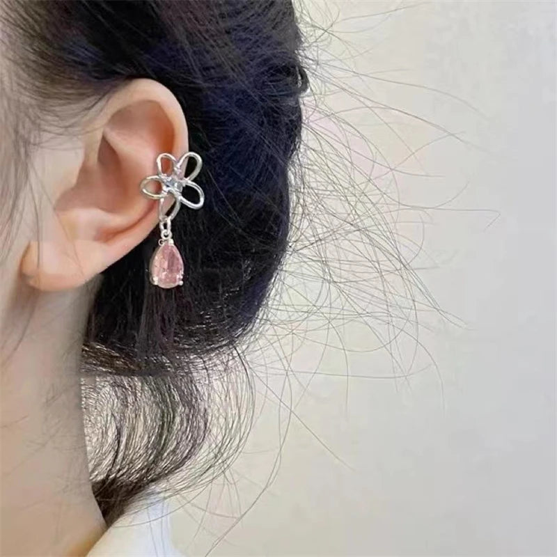 Punk Fairy Clip Earrings For Women Goth Irregular Flower Metal Ear Cuffs Unusual Design No Piercing Earrings Korean Fashion