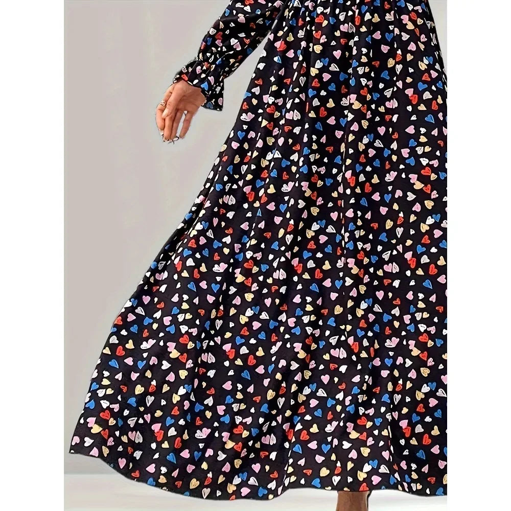 Ingvn  Fashion Floral Printed Long Party Dress For Women V-neck Long Sleeved Casual Elegant Maxi Dress