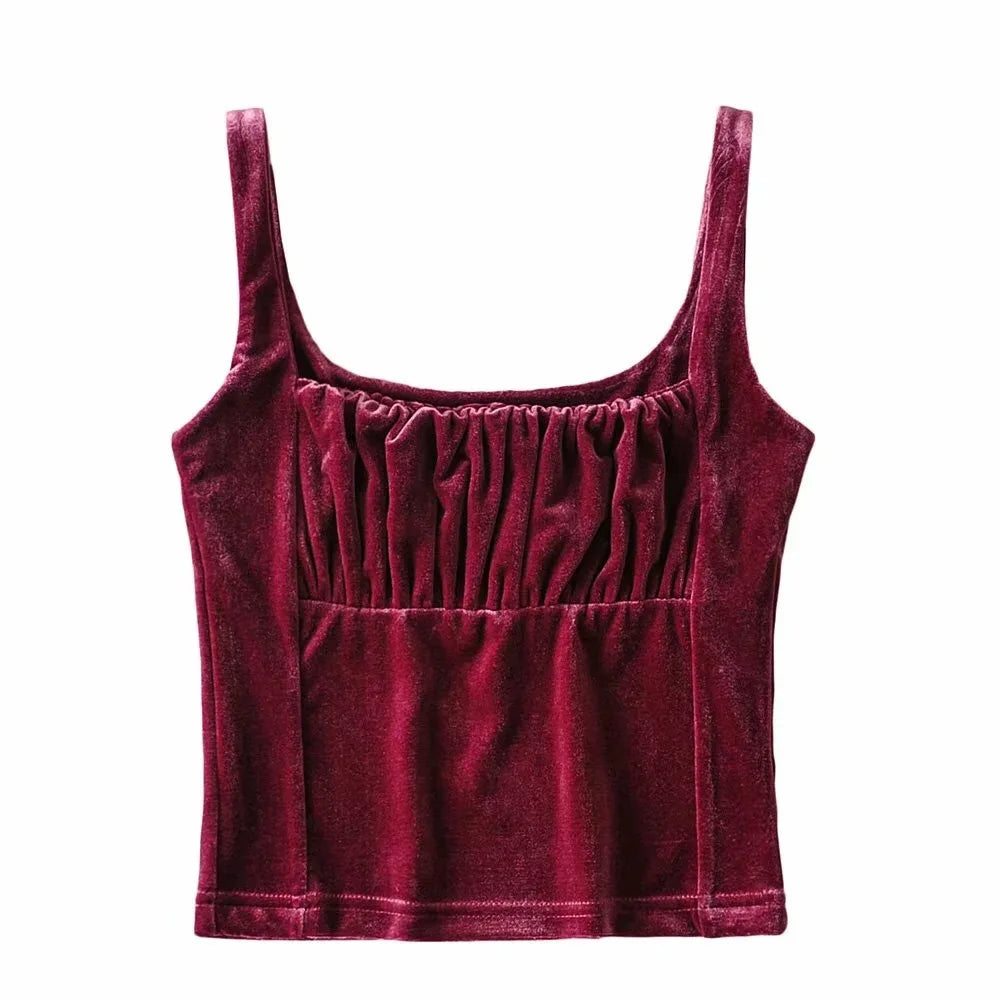 Ingvn  Candy Color Ruched Pleated Velour Camis Streetwear Tube Women Summer Tank Tops Retro Cool Girls Sexy Slim Crop Top Tees