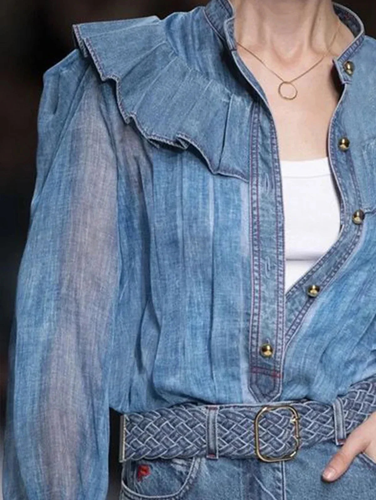 Ingvn  Women Ruffle Retro Button Shirts See Through Stand Collar Mori Girl Long Sleeve Blouse Spring Casual Elegant Shirts Top