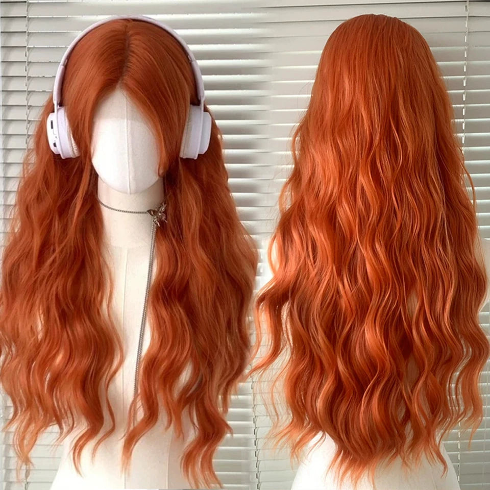 Ingvn  ﻿Long Wavy Ombre Pink Lolita Wig Synthetic Natural Cosplay Small Area Lace Wig Halloween Party Costume Wig for Women Daily Wear