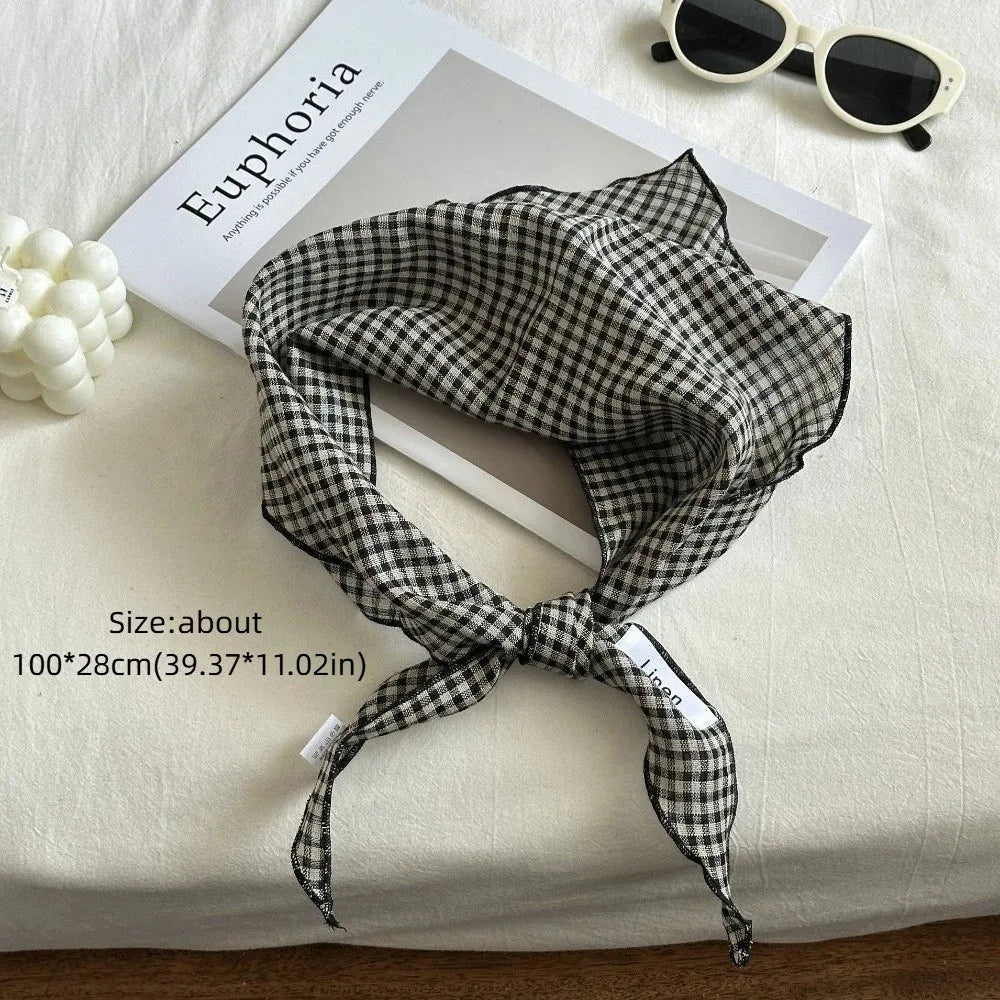 Ingvn - Mori Style Solid Color Linen Scarf Thin Fabric Comfortable Feel Headscarf Breathable Triangle Scarf Pastoral Style